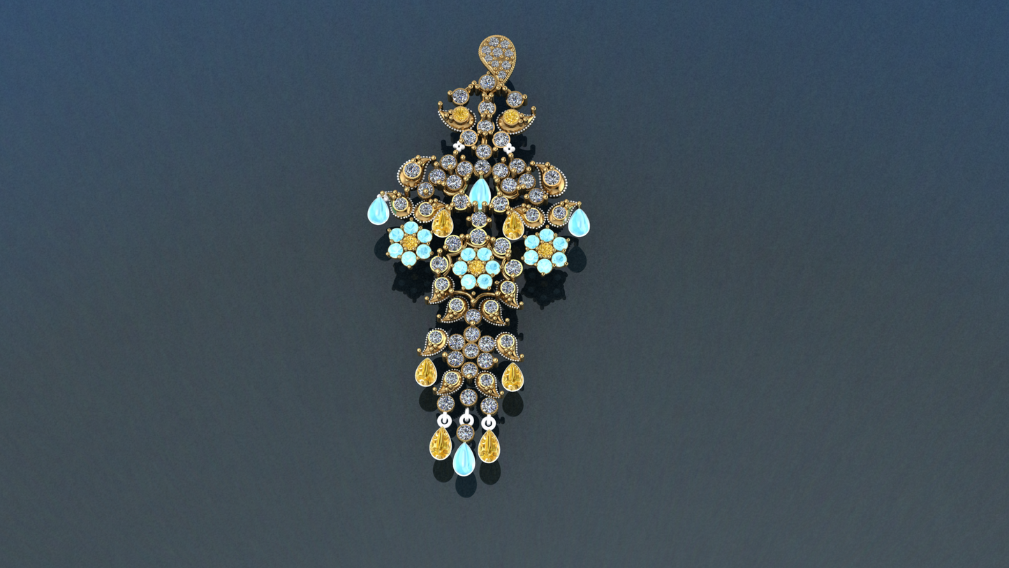 Moonwater Drizzle – Sterling Silver Pendant with White & Yellow Zircon, Blue Turquoise | SanArian Collection
