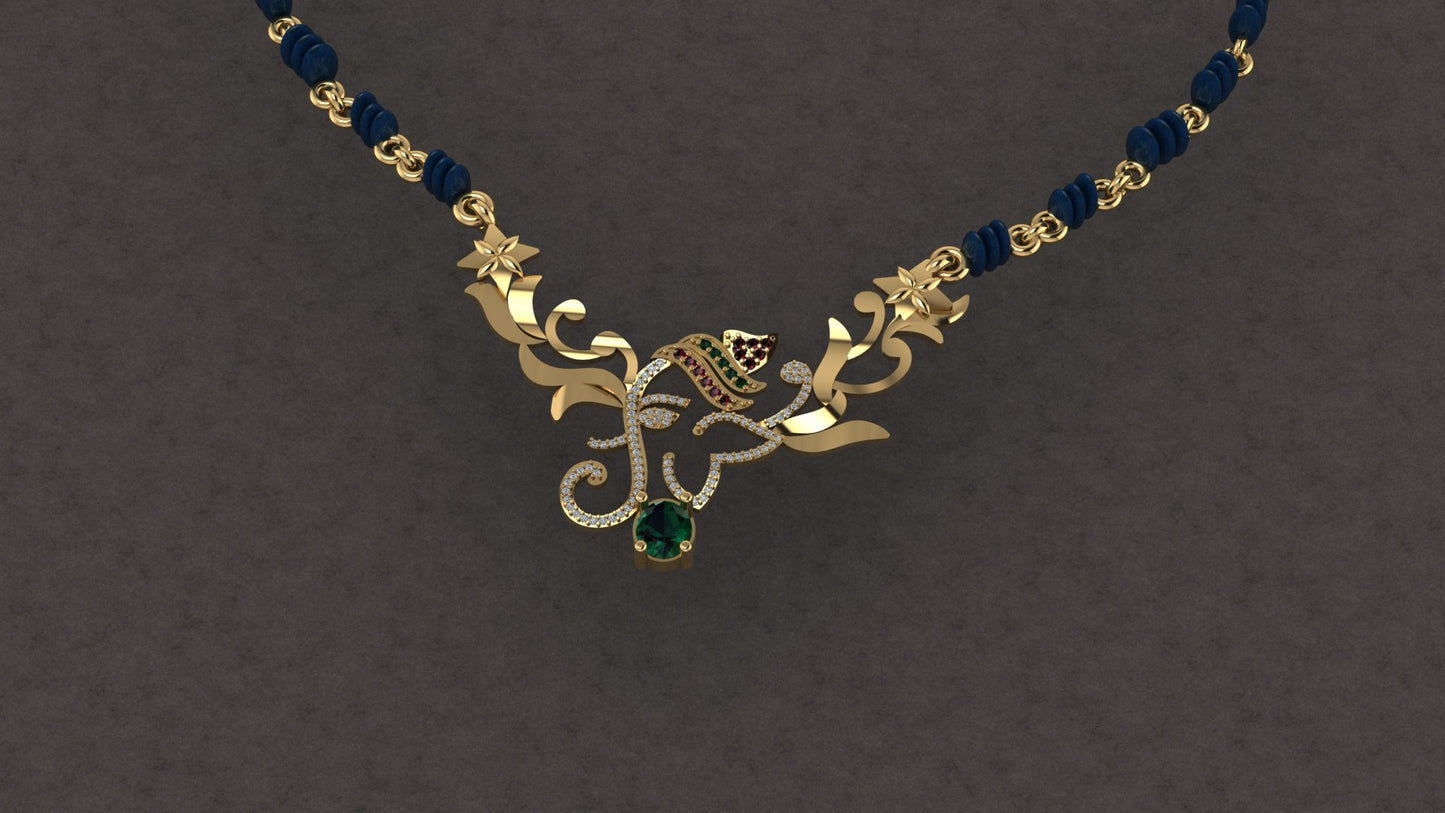 Shubh – Mangalsutra Pendant with Zircon, Red & Green Stones | Lluna Collection