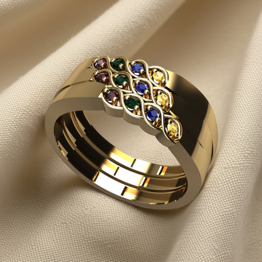 Ratna – Trio Sterling Silver Rings with 9 Colored Stones | Kairo Collection