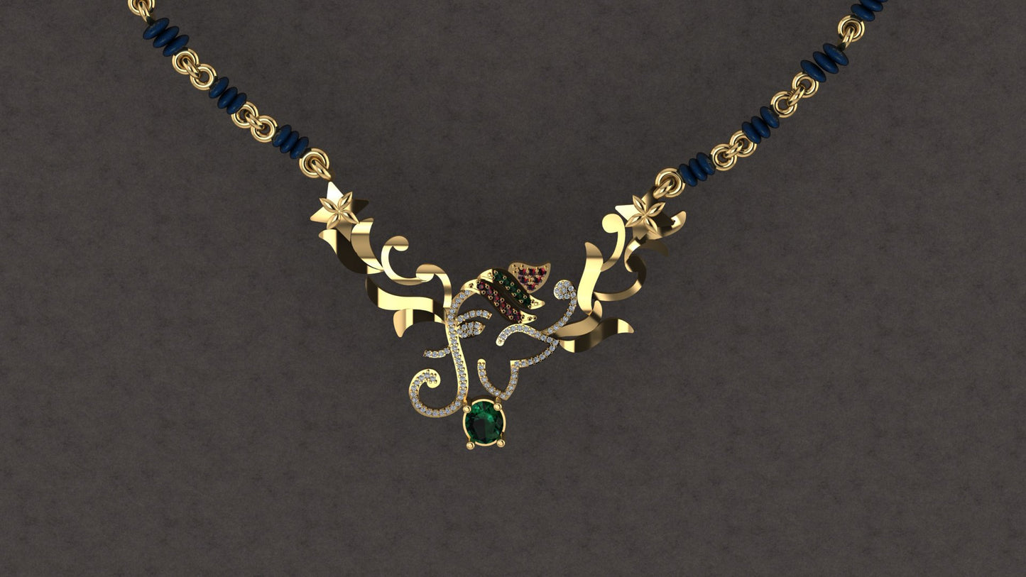 Shubh – Mangalsutra Pendant with Zircon, Red & Green Stones | Lluna Collection