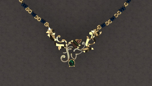 Shubh – Mangalsutra Pendant with Zircon, Red & Green Stones | Lluna Collection