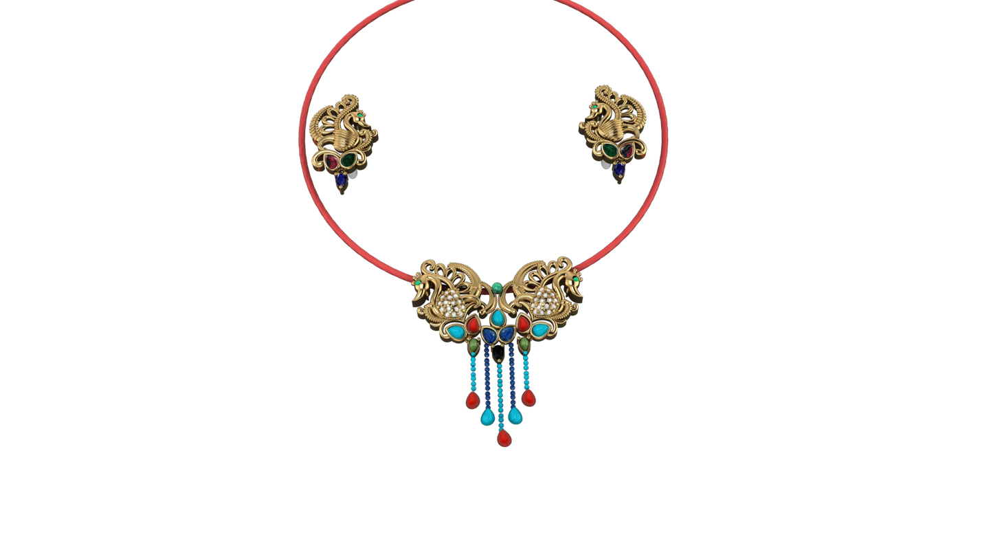 Azure – Gold Plated Sterling Silver Pendant with Turquoise, Coral & Black Onyx | SanArian Collection