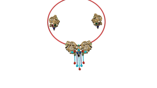 Azure – Gold Plated Sterling Silver Pendant with Turquoise, Coral & Black Onyx | SanArian Collection