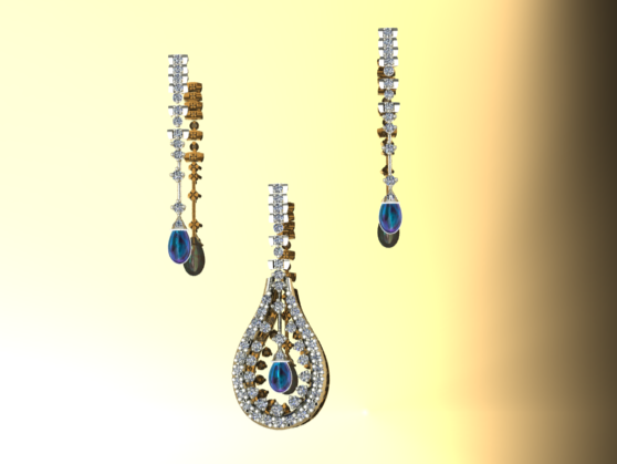 Royal Cascade – Sterling Silver Pendant with White & Blue Zircon Drops | SanArian Collection