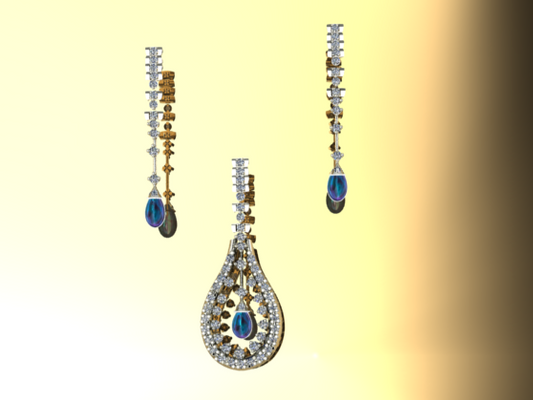 Royal Cascade – Sterling Silver Pendant with White & Blue Zircon Drops | SanArian Collection