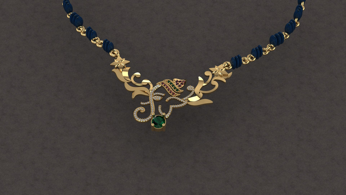 Shubh – Mangalsutra Pendant with Zircon, Red & Green Stones | Lluna Collection