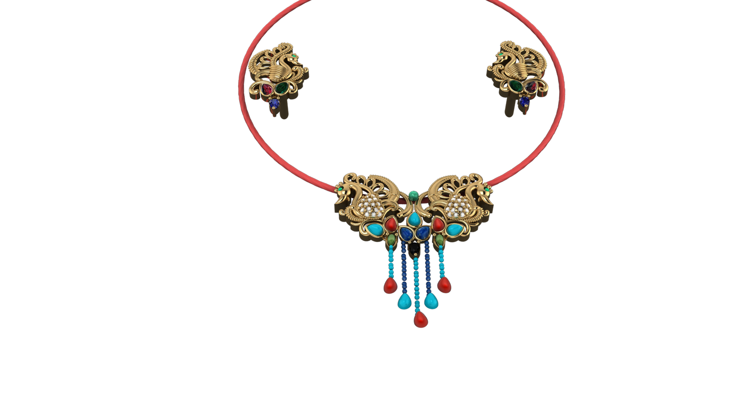 Azure – Gold Plated Sterling Silver Pendant with Turquoise, Coral & Black Onyx | SanArian Collection