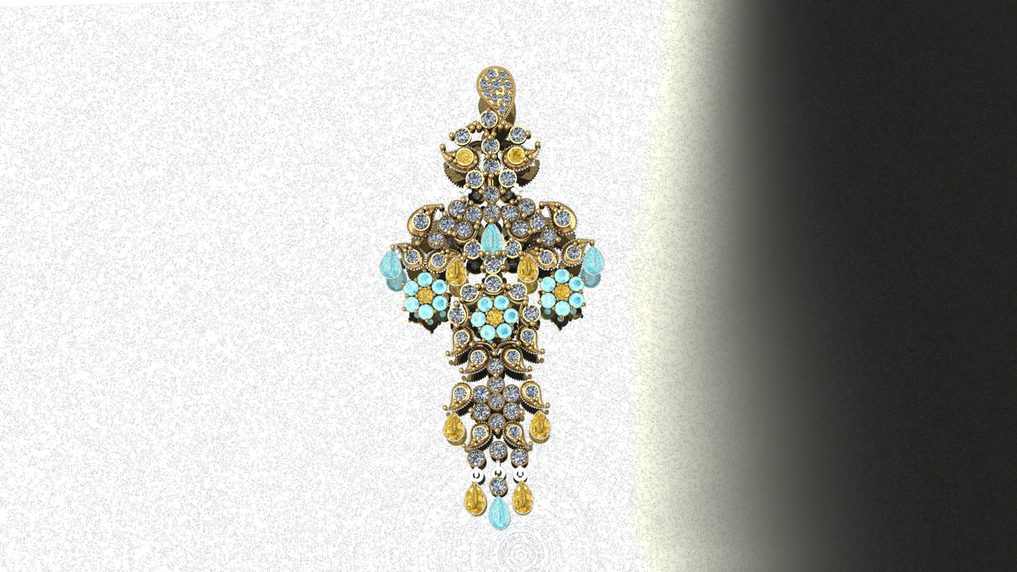 Moonwater Drizzle – Sterling Silver Pendant with White & Yellow Zircon, Blue Turquoise | SanArian Collection