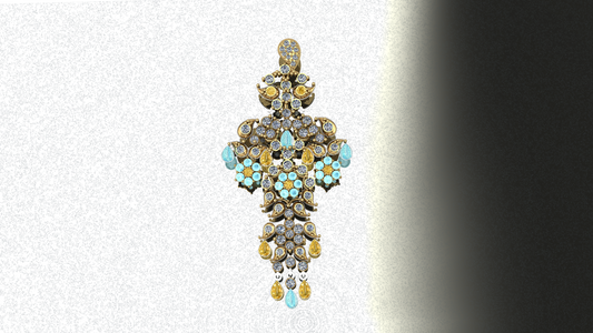 Moonwater Drizzle – Sterling Silver Pendant with White & Yellow Zircon, Blue Turquoise | SanArian Collection