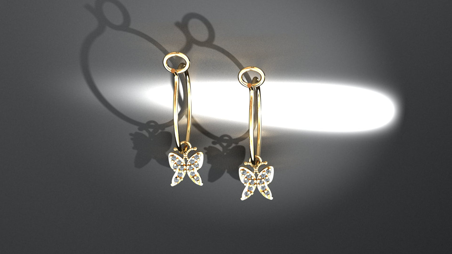 Butterfly – Gold Plated Sterling Silver Loop Earrings with Zircon | Adorn Collection